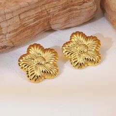 1 Par Dulce Viajar Diariamente Flor Acero Inoxidable 304 Oro Imitación Chapada Pendientes
