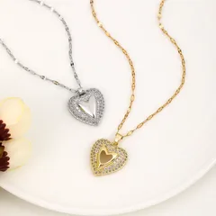 Joyería Al Por Mayor Dulce Forma De Corazón Acero Inoxidable 304 Cobre Circón Chapados En Oro De 18k Enchapado Ahuecar Embutido Collar Colgante
