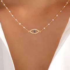 Joyería Al Por Mayor Elegante Estilo Simple Estilo Clásico Ojo Acero Inoxidable 201 Cobre Circón Cadena De Goteo Collar Colgante