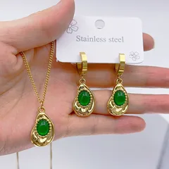 Joyería Al Por Mayor Elegante Oval Acero Inoxidable 304 Aretes Collar Conjunto De Joyas