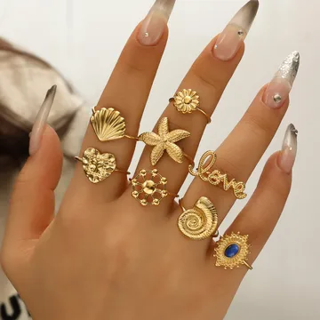 Joyería Al Por Mayor Estilo IG Elegante Retro Estrella De Mar Concha Forma De Corazón Acero Inoxidable 304 Enchapado Anillos Abiertos